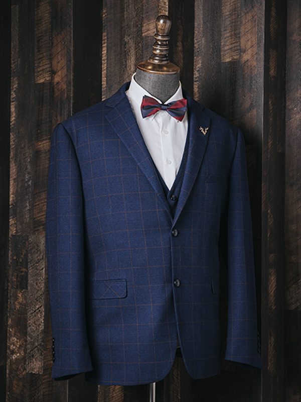 NAVY BLUE SUIT WITH WINDOWPANE (NOTCH LAPEL)