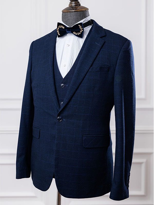 NAVY BLUE SUIT WITH WINDOWPANE (NOTCH LAPEL)